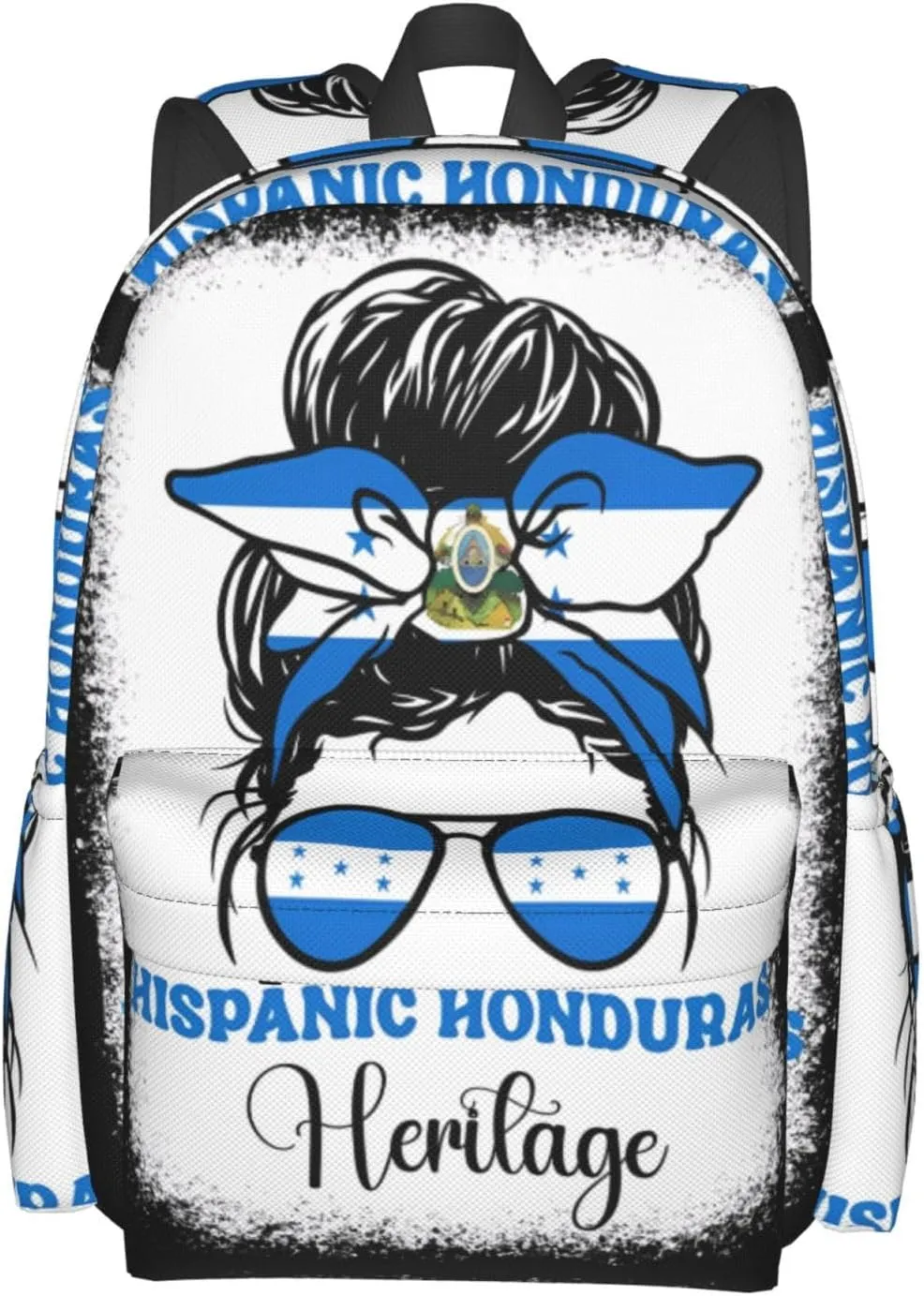Honduras Flag Hispanic Heritage Month Messy Bun Large Travel Backpack Casual Backpacks Laptop Daypack Working Rucksack Lightweight Back Pack Sports Bag with Adjustable Shoulder Strap