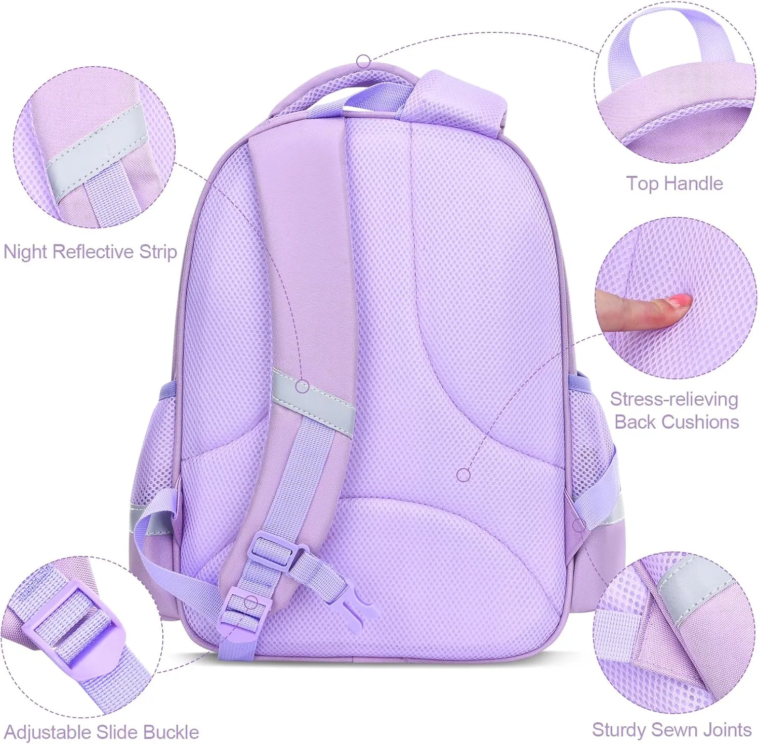 HOPYOCK-School Bags for Girls,Multi-Pocket Unisex Elementary School Backpack with Reflective Design,Kids Backpacks Fit for 4-12 Years Old