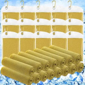 Hosuly 15 Pack Cooling Towels 40" x 12" Cooling Towels for Neck and Face Iced Towel Microfiber Soft Breathable Chilly Yoga Towel for Hot Weather (Yellow)