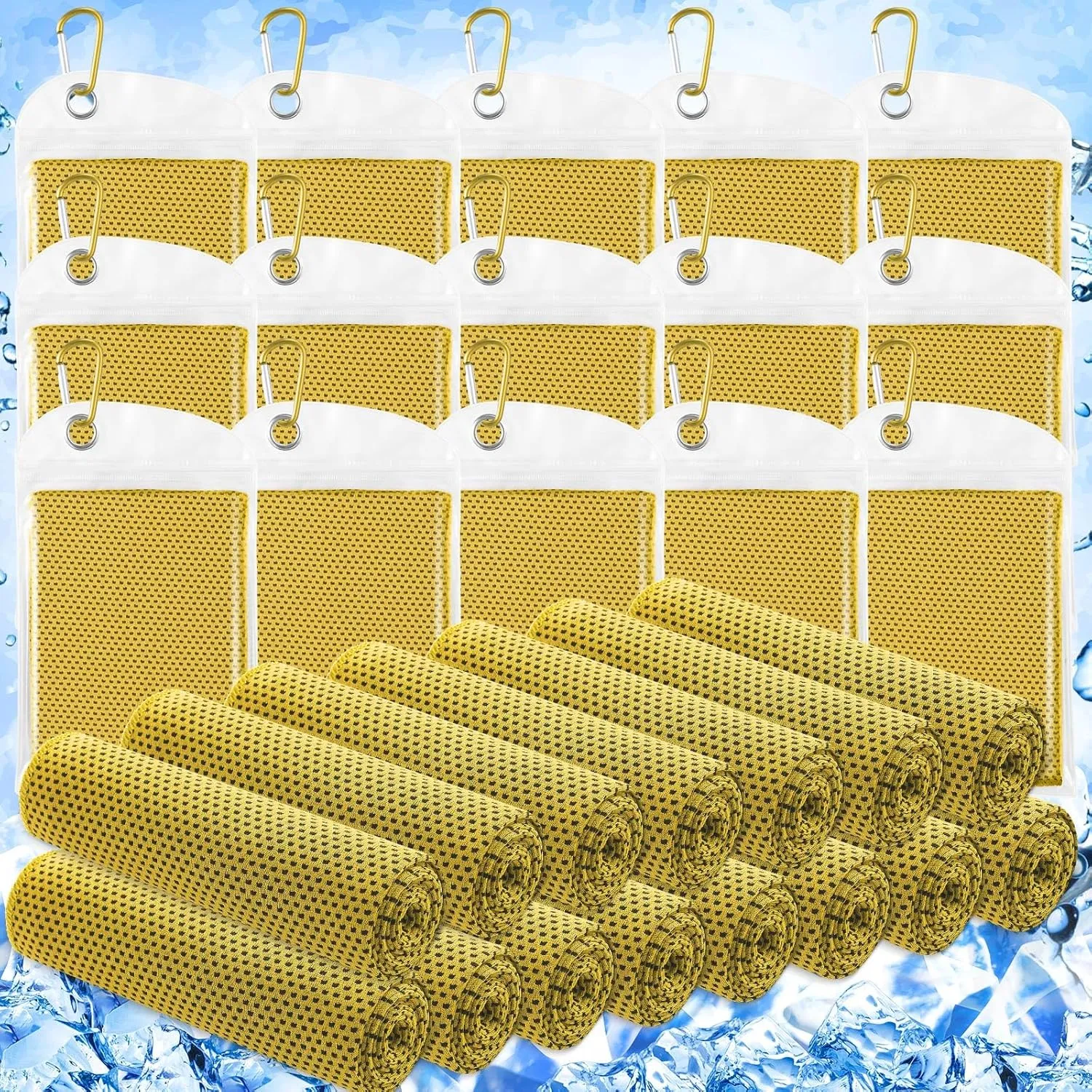 Hosuly 15 Pack Cooling Towels 40" x 12" Cooling Towels for Neck and Face Iced Towel Microfiber Soft Breathable Chilly Yoga Towel for Hot Weather (Yellow)