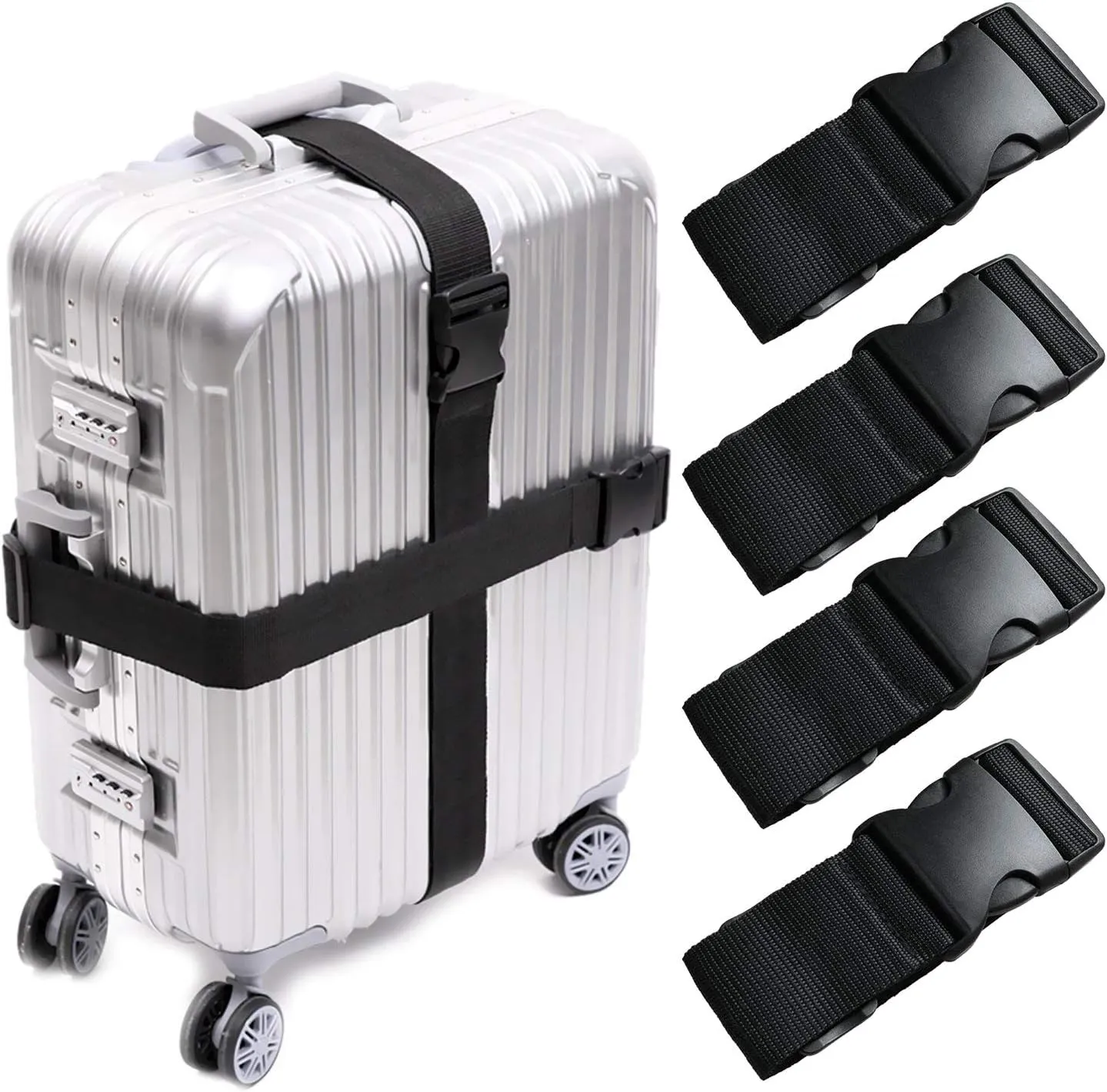 HS-0083 4 PCS Suitcase Belts Travel Accessories Bag Luggage Straps, Multicolored, One Size, Black, M, 4 Count