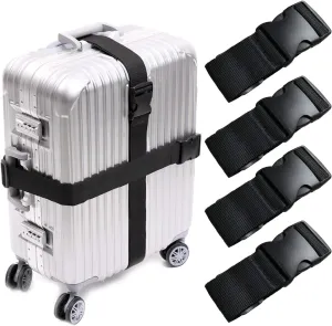 HS-0083 4 PCS Suitcase Belts Travel Accessories Bag Luggage Straps, Multicolored, One Size, Black, M, 4 Count