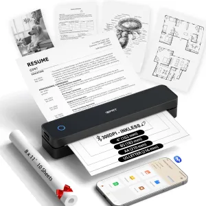 iDPRT Inkless Portable Printer for Travel, Wireless Thermal Printer Supports 8.5 x 11 Inch US Letter Size, 300DPI Bluetooth Printers Compatible with iOS, Android & Laptop for Office Car Home, Black