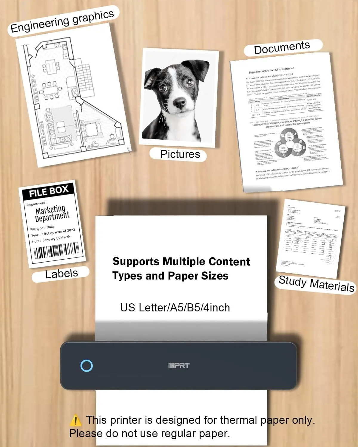 iDPRT Inkless Portable Printer for Travel, Wireless Thermal Printer Supports 8.5 x 11 Inch US Letter Size, 300DPI Bluetooth Printers Compatible with iOS, Android & Laptop for Office Car Home, Black