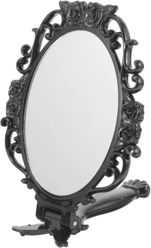 IMIKEYA Portable Mirror Handheld Mirror Retro Vanity Mirror Plastic Black Mirror Rose Flower Make Up Mirror Black Circle Mirror