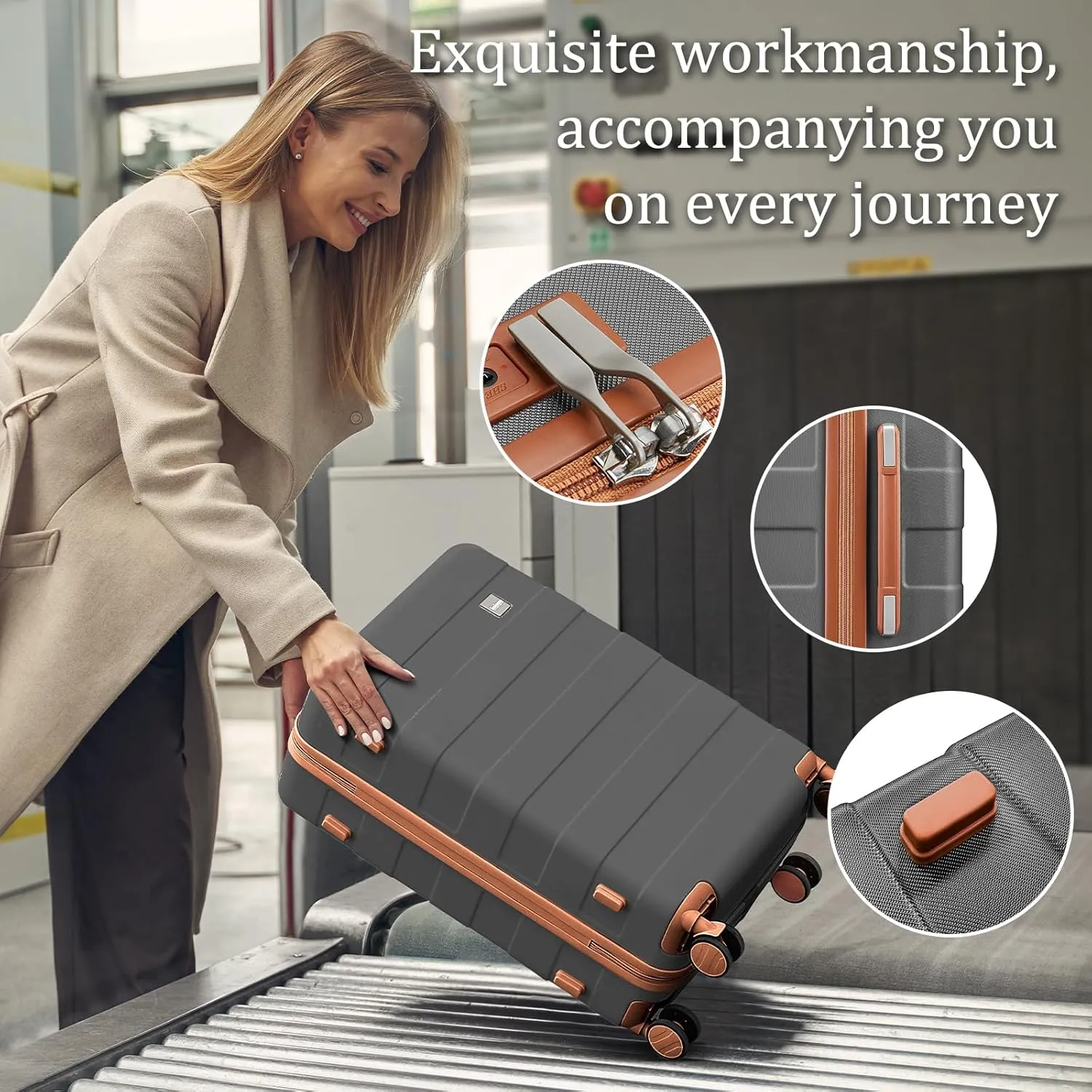 imiomo 3 Piece Luggage Sets,Suitcase with Spinner Wheels,Luggage Set Clearance for Women, Lightweight Rolling Hardside Travel Luggage with TSA Lock (Large Luggage 28IN, Grey)