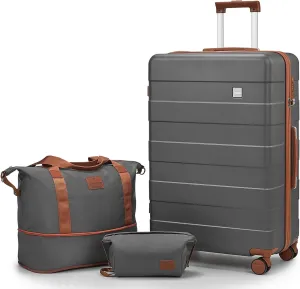 imiomo 3 Piece Luggage Sets,Suitcase with Spinner Wheels,Luggage Set Clearance for Women, Lightweight Rolling Hardside Travel Luggage with TSA Lock (Large Luggage 28IN, Grey)