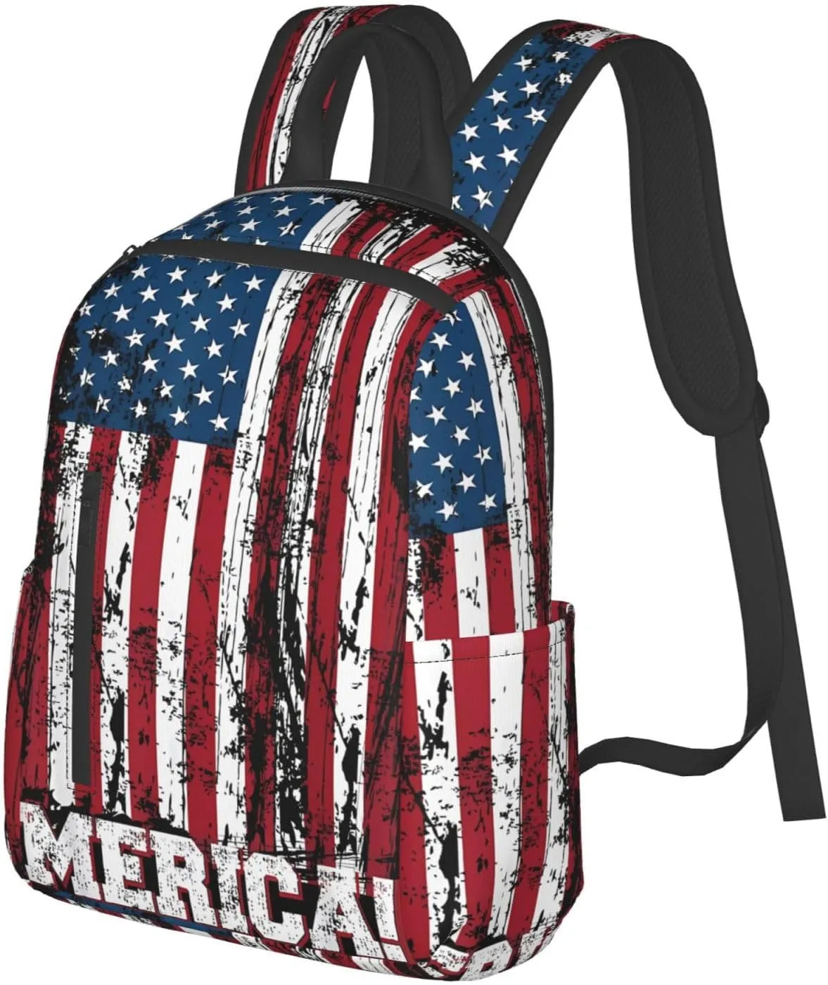 Independence Day American Flag Patriotic Casual Backpacks Laptop Backpack Outdoor Travel Rucksack Sport Carry-On Daypack Lightweight Bag with Multi-Pockets