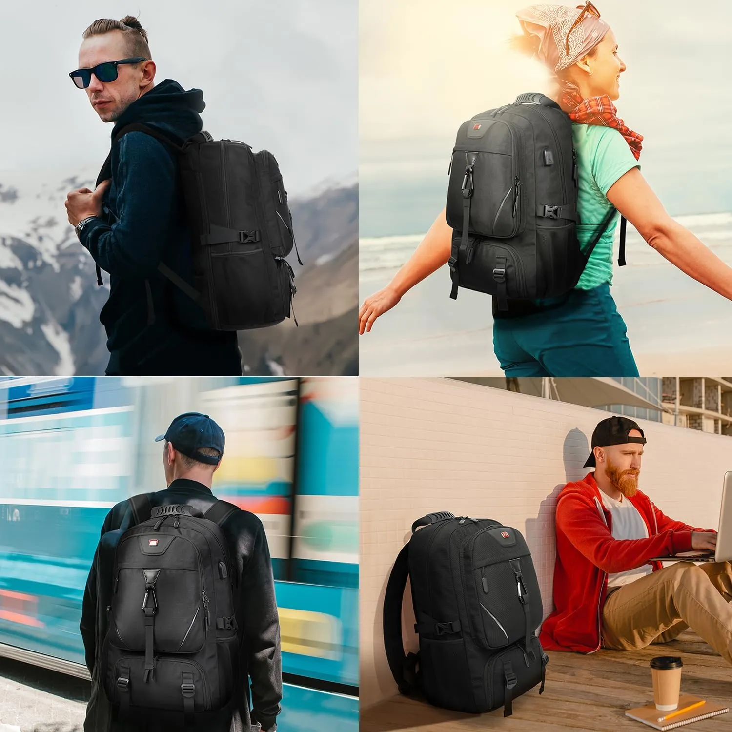 INSAVANT Travel Backpack for Mens 17.3 Inch with Laptop Sleeve and Shoe Compartment, Computer Backpacks with USB Charging Port, Durable Hiking Work Business Daypack for Women(17.3 Inch Black)