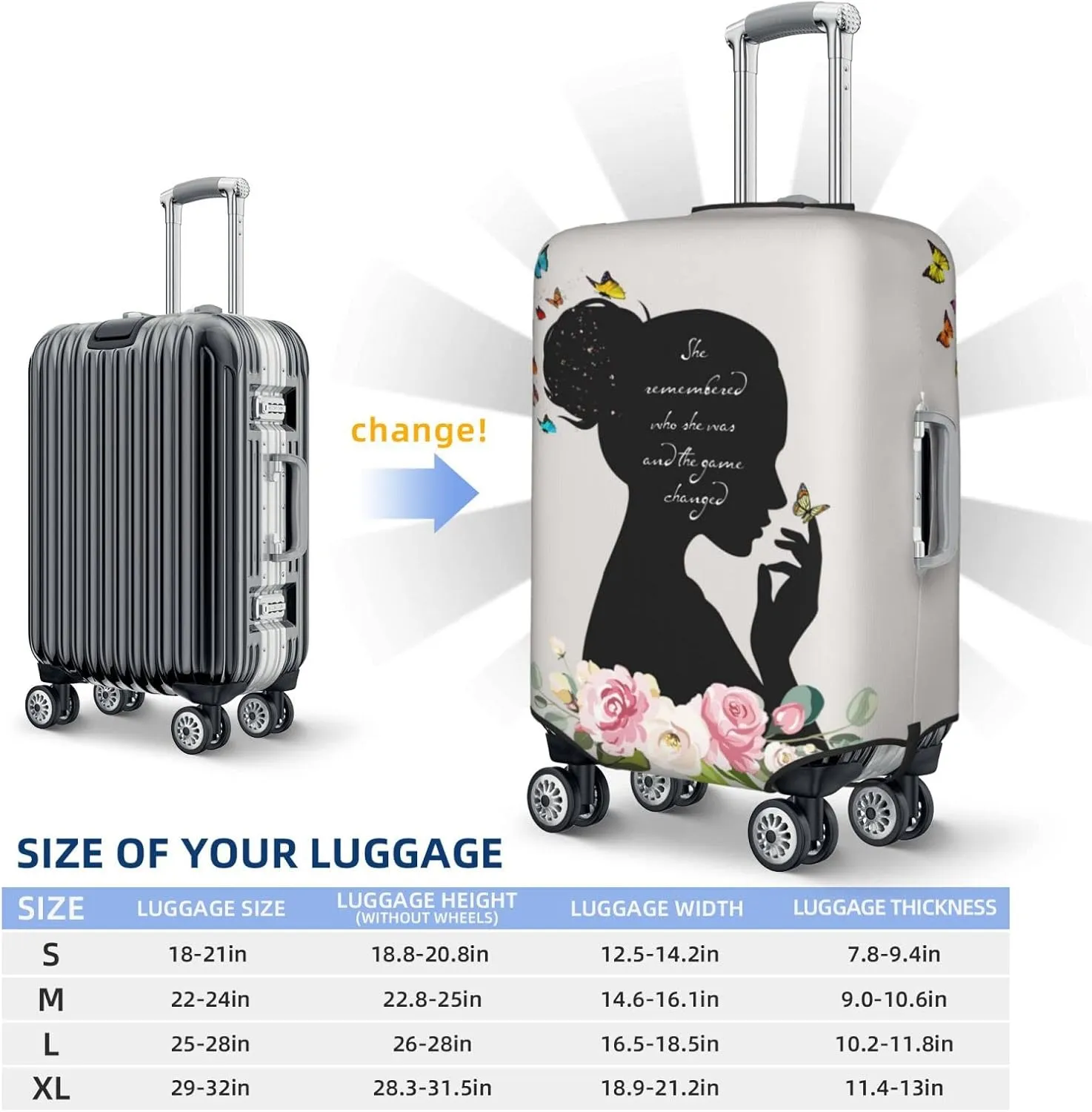 Inspirational Luggage Cover For Travel Positive Quote Travel Suitcase Protective Cover Motivational Encouragement Gift For Women For Girls Or Teens Floral Butterflies