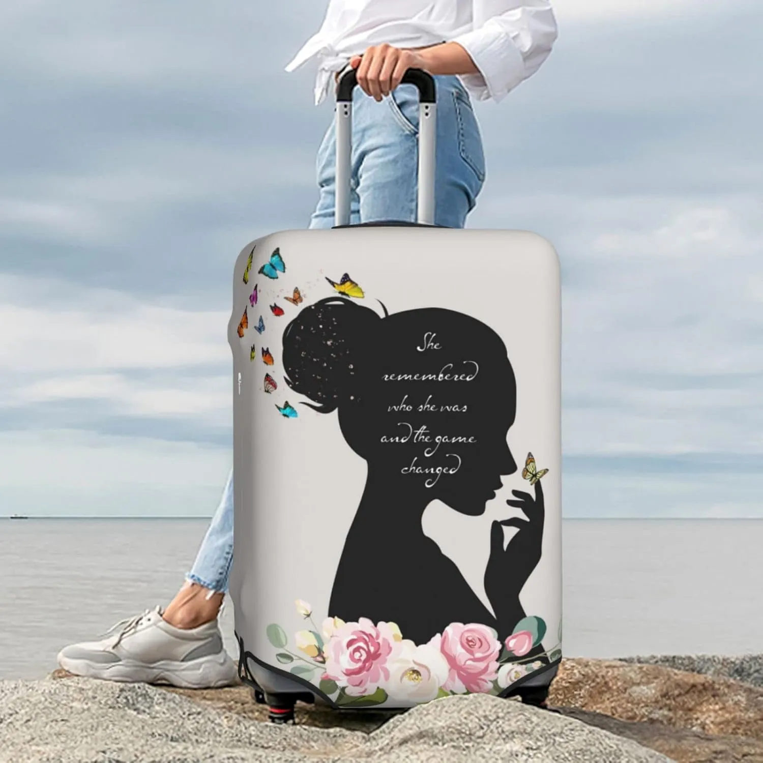 Inspirational Luggage Cover For Travel Positive Quote Travel Suitcase Protective Cover Motivational Encouragement Gift For Women For Girls Or Teens Floral Butterflies