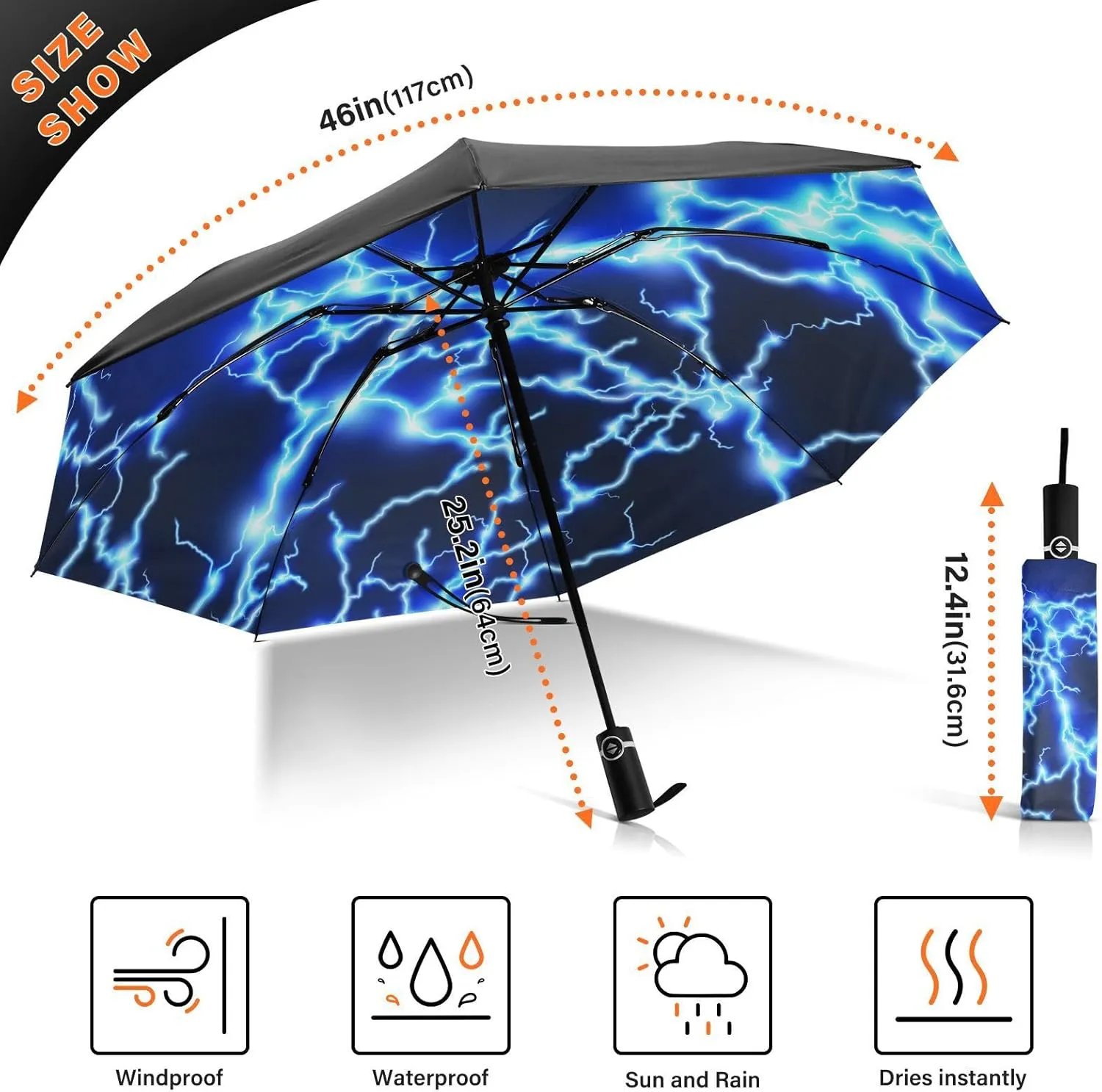 Inverted Umbrella, Windproof UV Protection Sun RainAutomatic Umbrella Compact Umbrella Reverse Umbrella for Women Men, Travel Folding Umbrella with Cover Bag