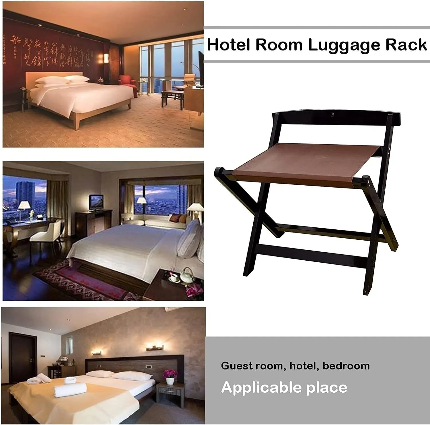 IOCCIOBB Luggage Rack 2 Pack Guest Rooms Luggage Rack, Folding Hotel Luggage Rack, with Cloth Solid Wood Travel Bag Rack, for Home Bedroom Guest Room, 60X50X65Cm (Color : Brown)