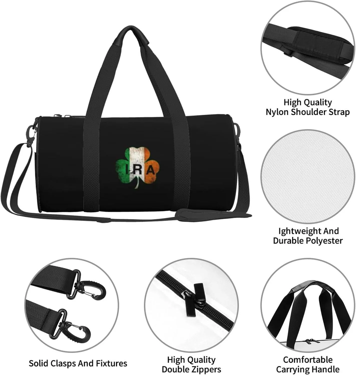 Ira Irish Travel Luggage Duffel Bag Sports Rolling Foldable Duffel Bag, Black