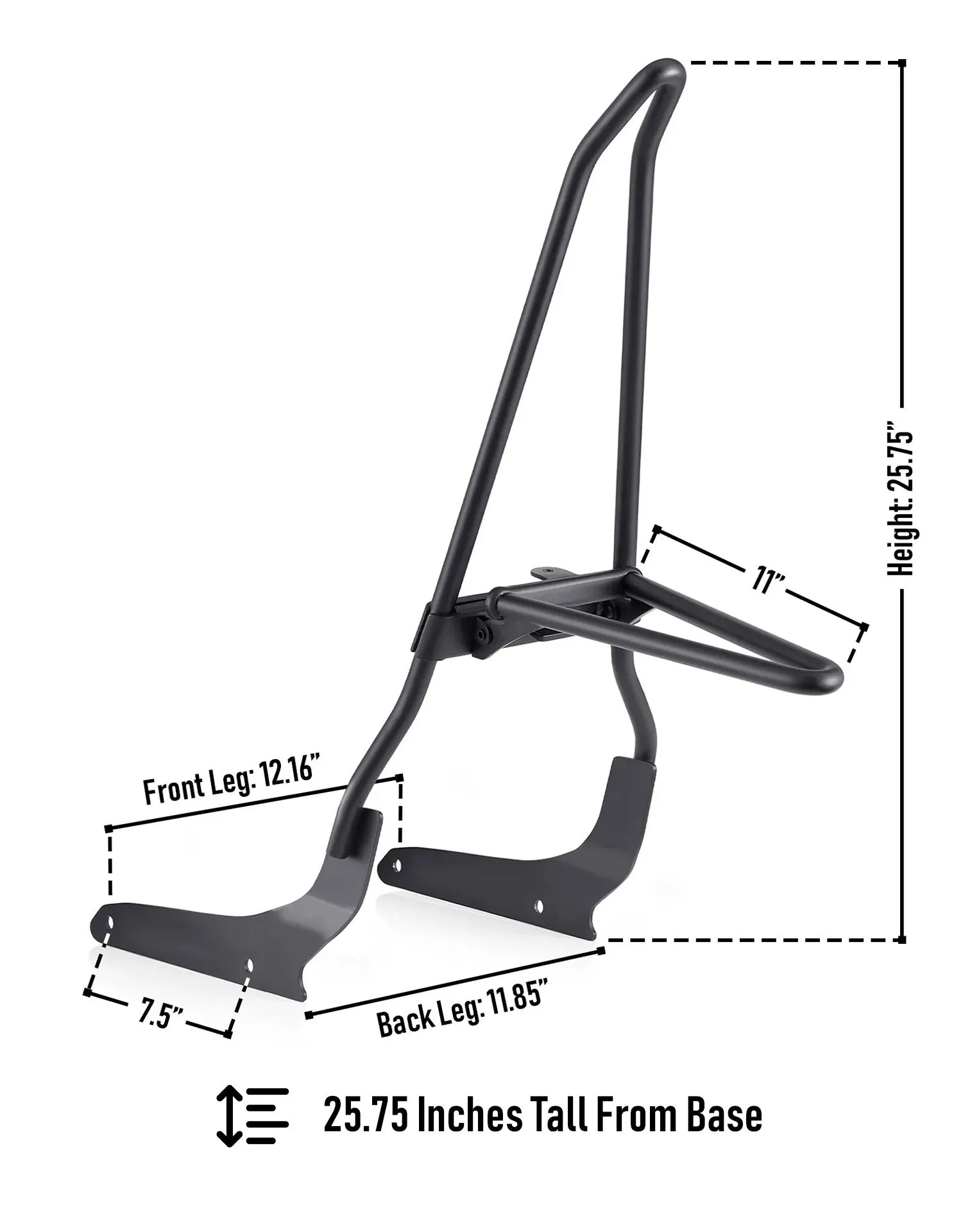 Iron Born 25" Sissy Bar with Foldable Luggage Rack for Honda Shadow 750 Phantom Matte Black