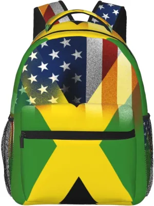 Jamaica with american Backpack Double Shoulder Bag 15 Inch Laptop Bagpack for Hiking Work Camping Travel