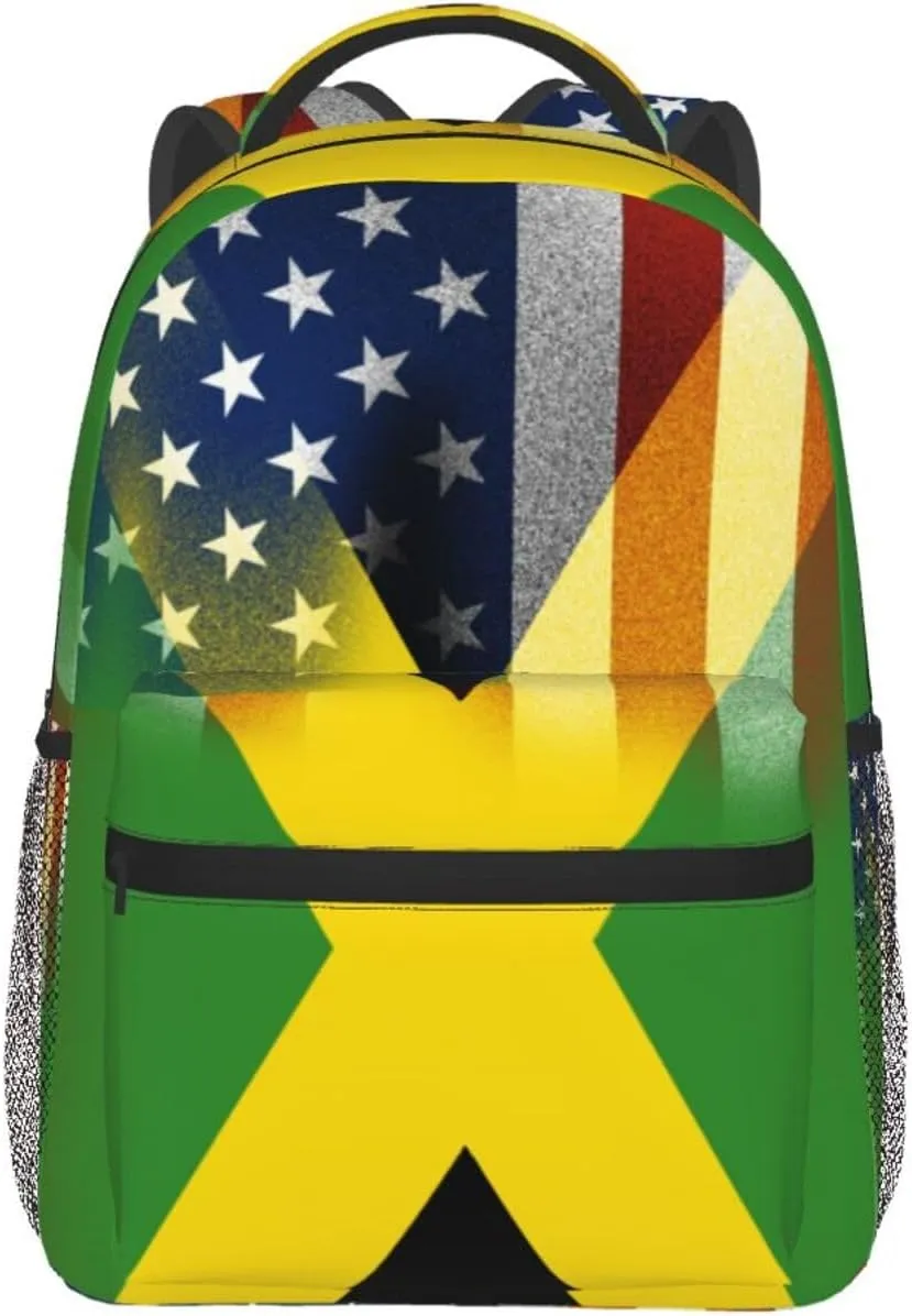 Jamaica with american Backpack Double Shoulder Bag 15 Inch Laptop Bagpack for Hiking Work Camping Travel