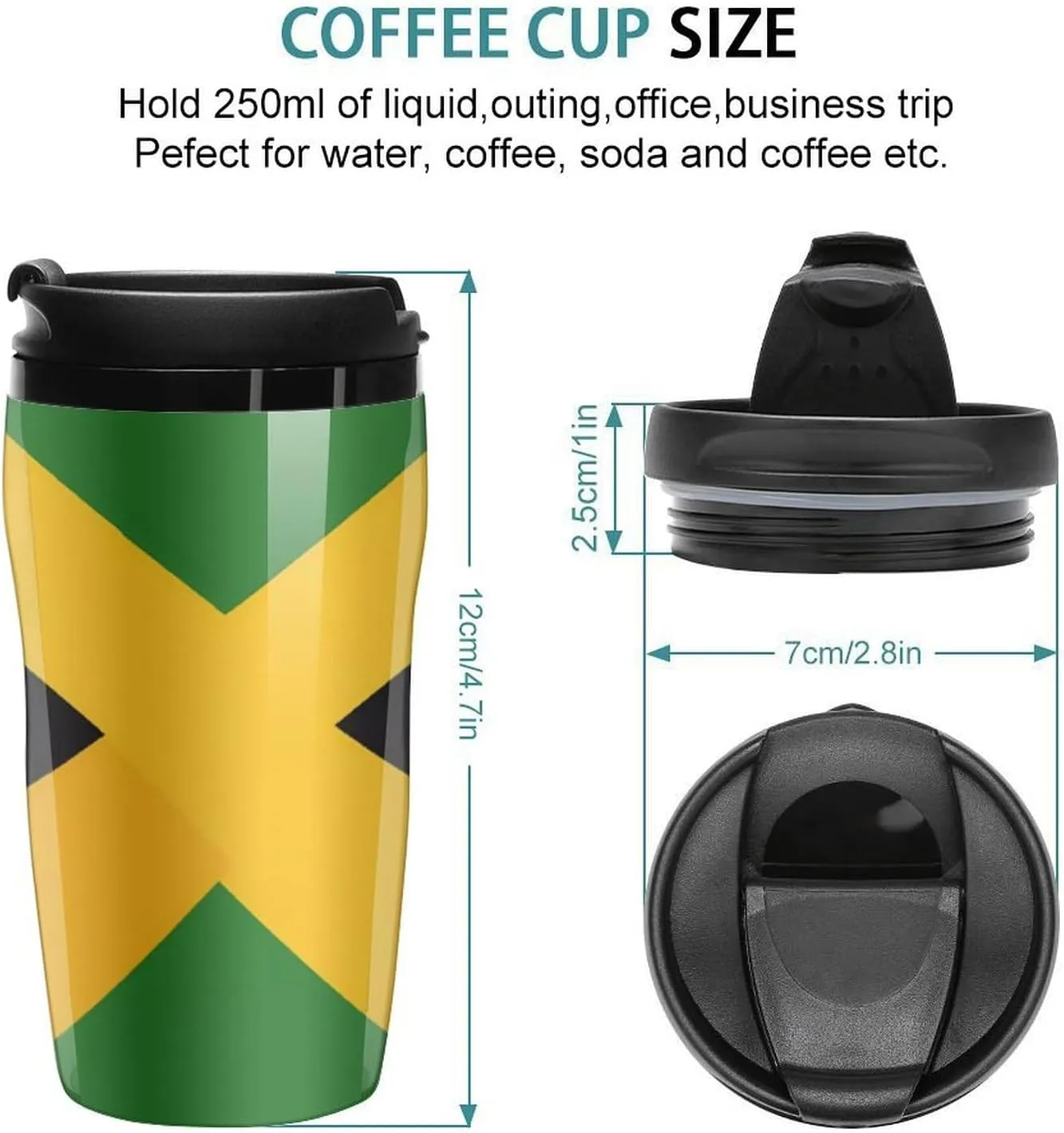 Jamaican Flag Coffee Mug with Lid Portable Tumbler Water Bottle for Travel Business 250ml