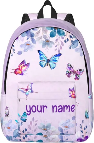 J&SBGFT Personalized Butterfly Backpack for Girls, Custom Backpacks with Names, Customized Book Bags for Kids Girls, Bags for Kids Back to School 15in