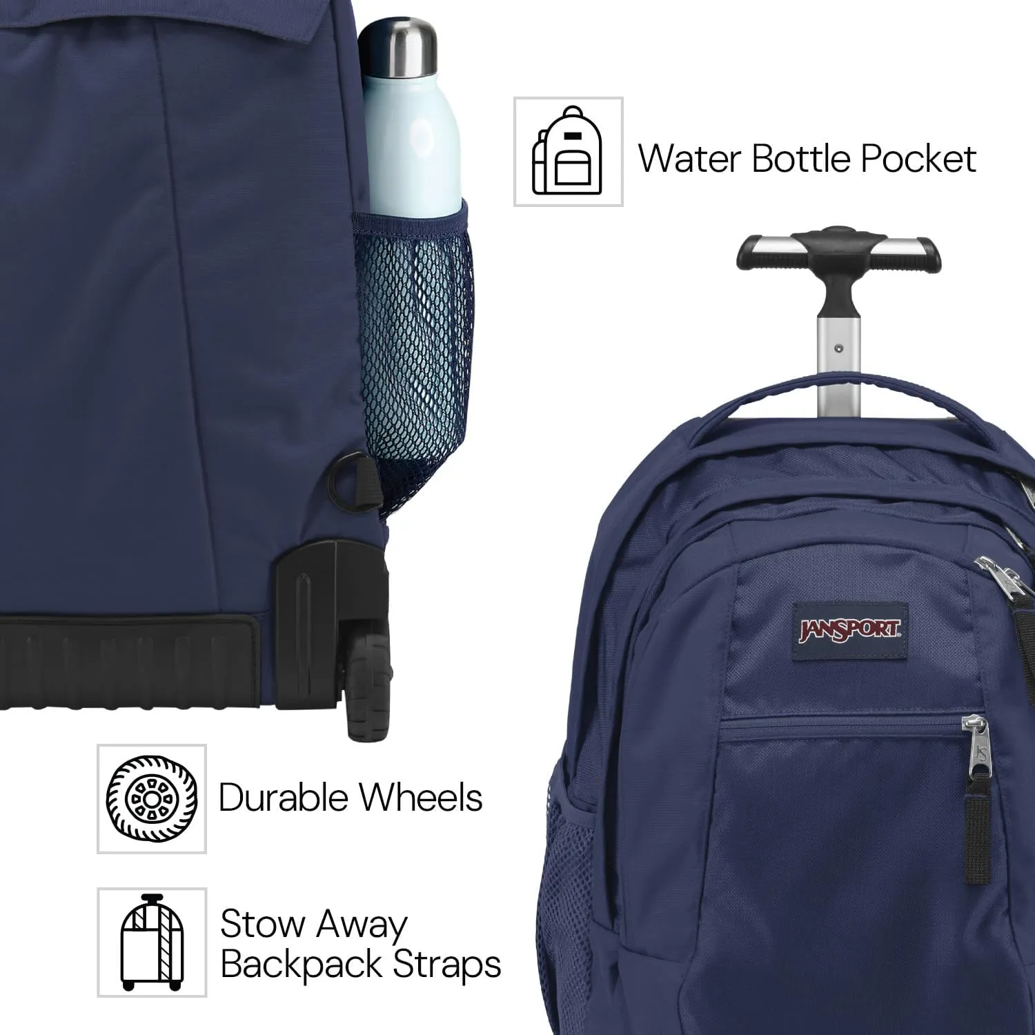 JanSport Driver 8 Rolling Backpack - Wheeled Travel Bag with 15-Inch Laptop Sleeve, One Size, Lucky Bandanna
