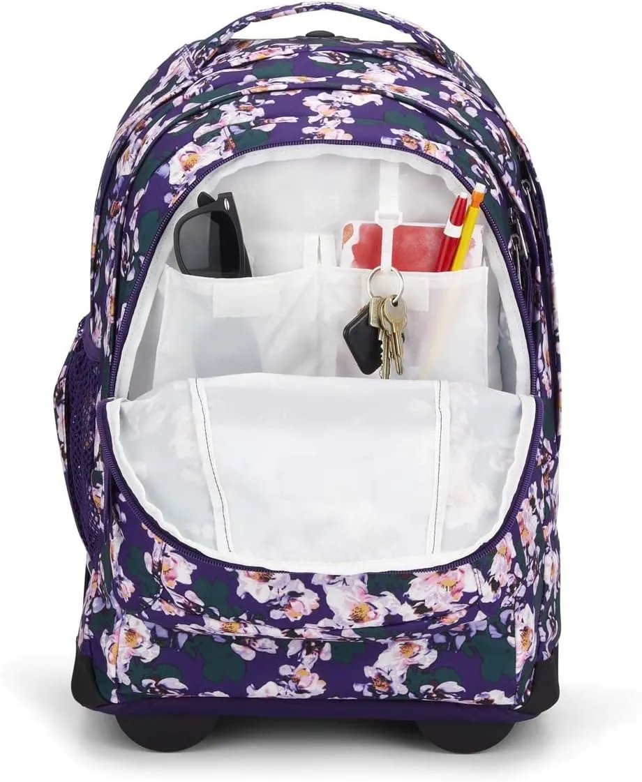 JanSport Driver 8 Rolling Backpack - Wheeled Travel Bag with 15-Inch Laptop Sleeve, One Size, Purple Petals