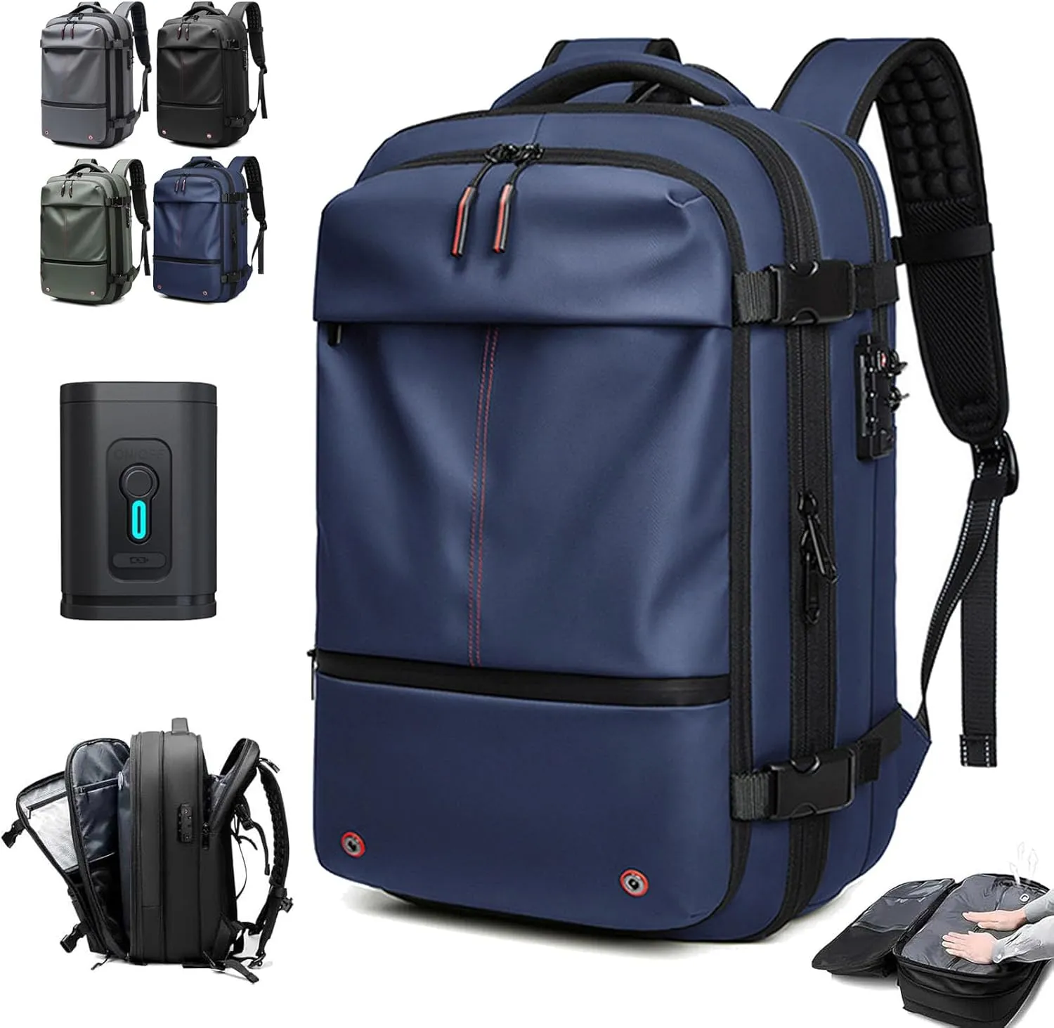 Jet Pack Pro Travel, Airback Backpack,Travel Smart With Vacuum Compression & Waterproof Design(Blue-Air pump)