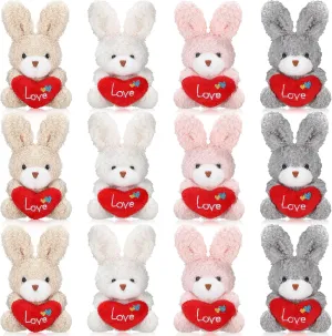 Jexine 12 Pcs Valentines Bunny Mini Plush Stuffed Heart Animal Bulk 4 Inch Small Animal Toys Stuffer for DIY Kids Birthday Carnival Classroom Prizes Gift Goodie Bag Filler