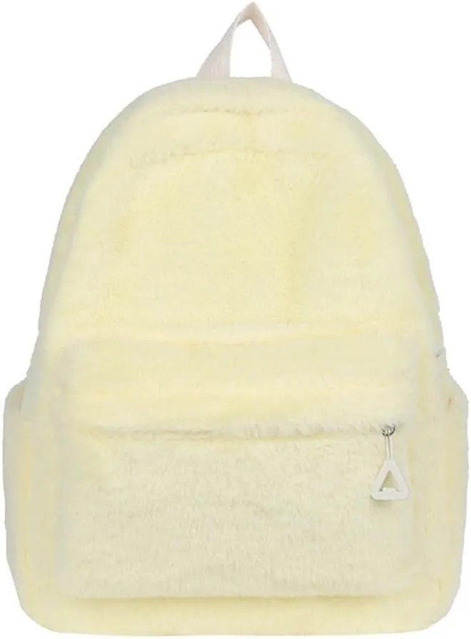 JHTPSLR Small Fuzzy Backpack Solid Furry Backpack Soft Plush Mini Backpack Mochila Pequeña Cute Aesthetic Lightweight Casual Daypack (Light Yellow)