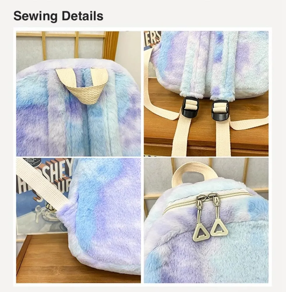JHTPSLR Small Fuzzy Backpack Solid Furry Backpack Soft Plush Mini Backpack Mochila Pequeña Cute Aesthetic Lightweight Casual Daypack (Light Yellow)