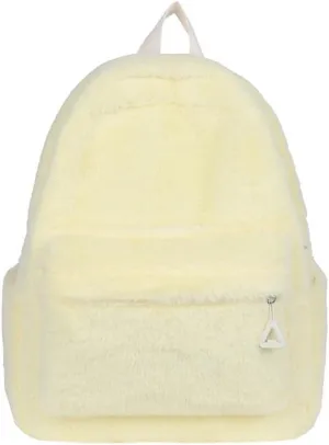 JHTPSLR Small Fuzzy Backpack Solid Furry Backpack Soft Plush Mini Backpack Mochila Pequeña Cute Aesthetic Lightweight Casual Daypack (Light Yellow)