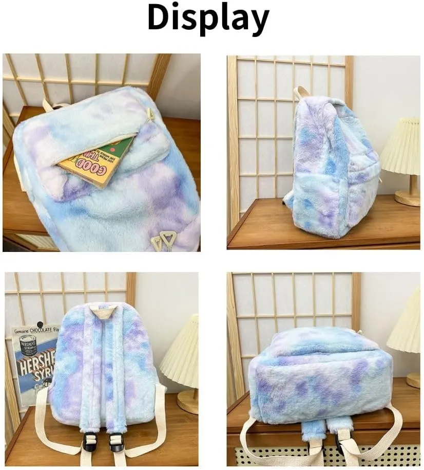 JHTPSLR Small Fuzzy Backpack Solid Furry Backpack Soft Plush Mini Backpack Mochila Pequeña Cute Aesthetic Lightweight Casual Daypack (Light Yellow)