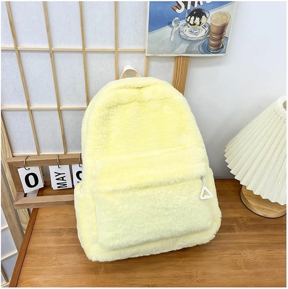 JHTPSLR Small Fuzzy Backpack Solid Furry Backpack Soft Plush Mini Backpack Mochila Pequeña Cute Aesthetic Lightweight Casual Daypack (Light Yellow)