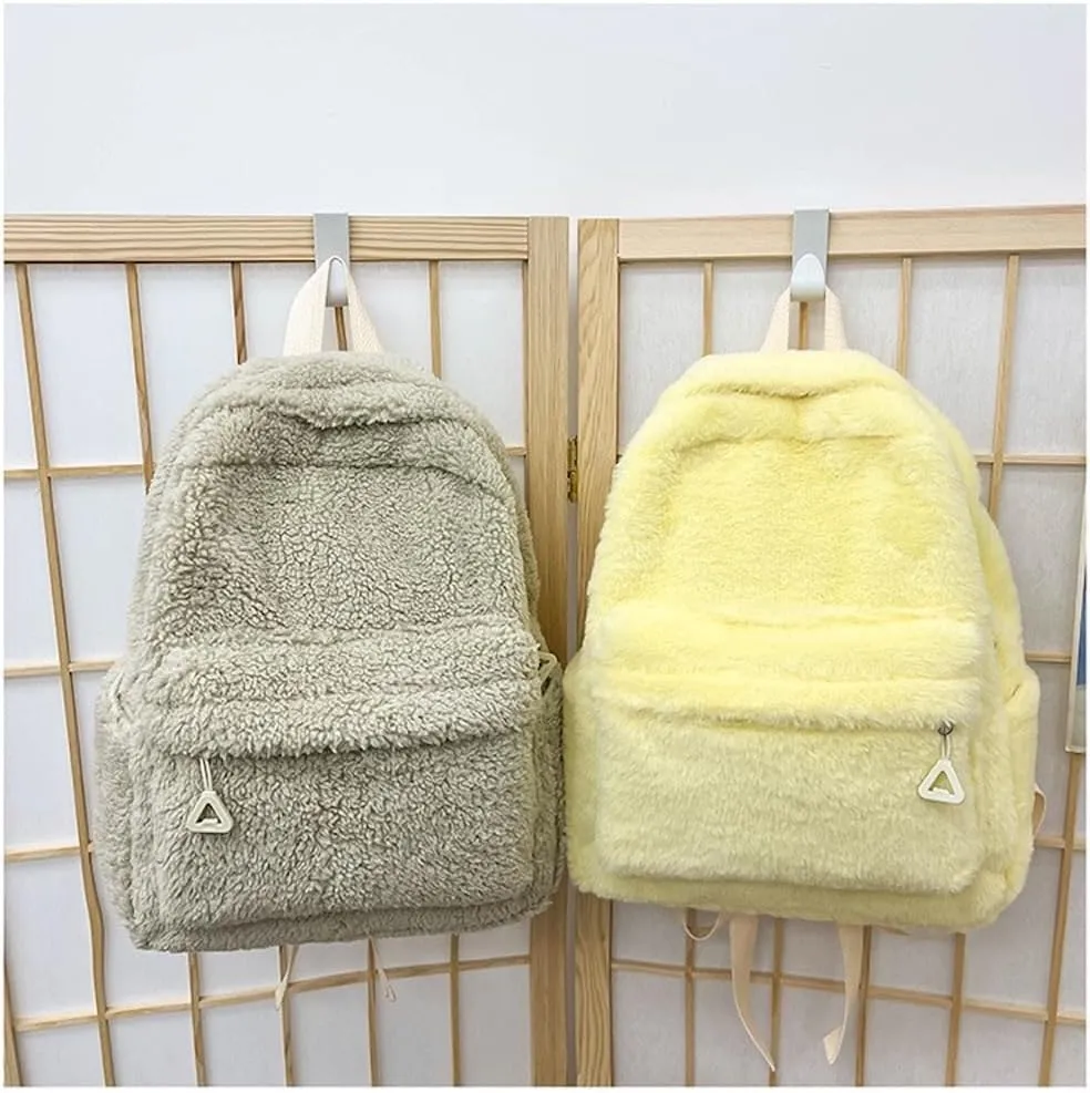 JHTPSLR Small Fuzzy Backpack Solid Furry Backpack Soft Plush Mini Backpack Mochila Pequeña Cute Aesthetic Lightweight Casual Daypack (Light Yellow)