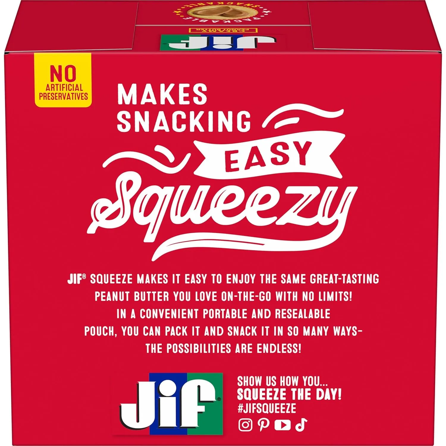 Jif Squeeze Creamy Peanut Butter, Resealable Pouches, 5 Ounces (Pack of 24)
