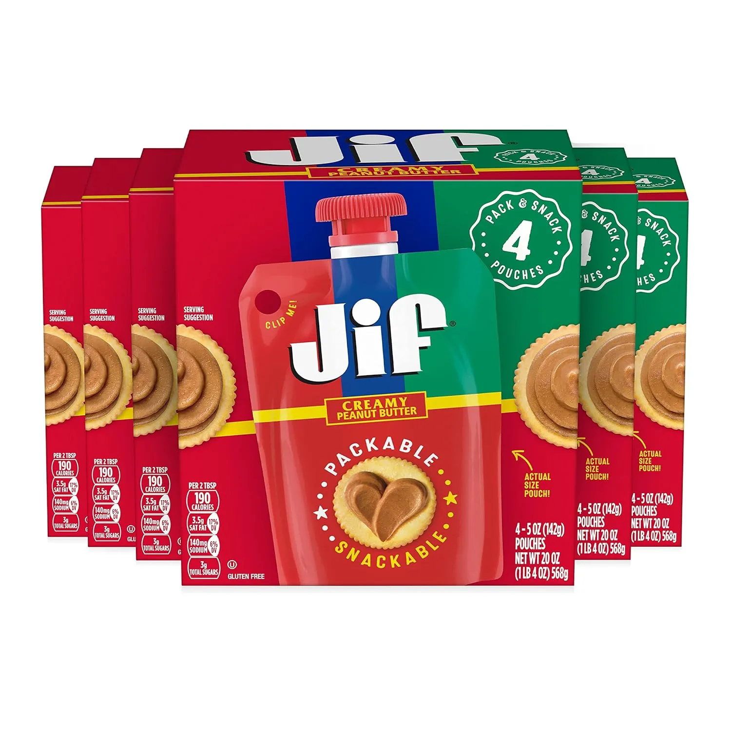 Jif Squeeze Creamy Peanut Butter, Resealable Pouches, 5 Ounces (Pack of 24)