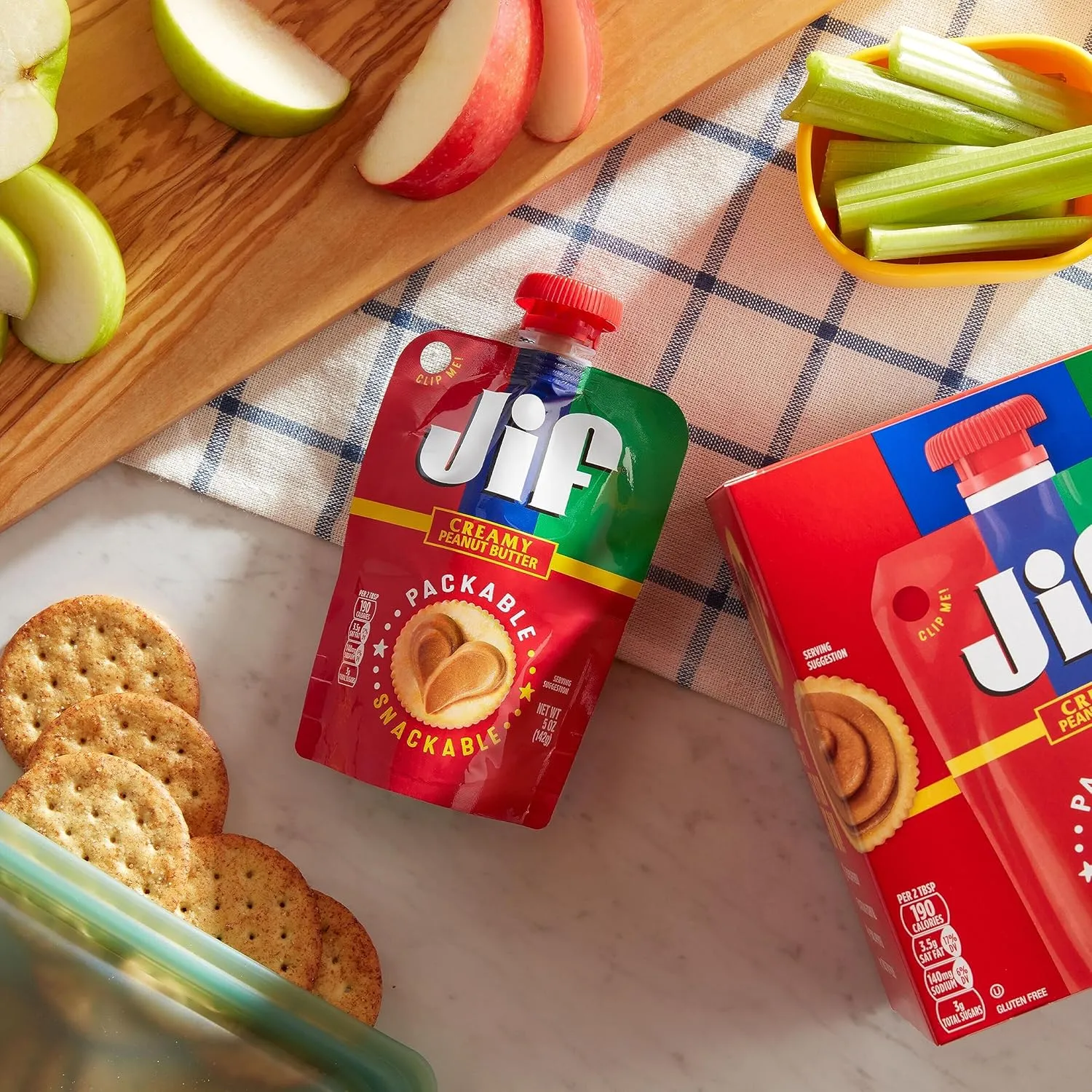Jif Squeeze Creamy Peanut Butter, Resealable Pouches, 5 Ounces (Pack of 24)