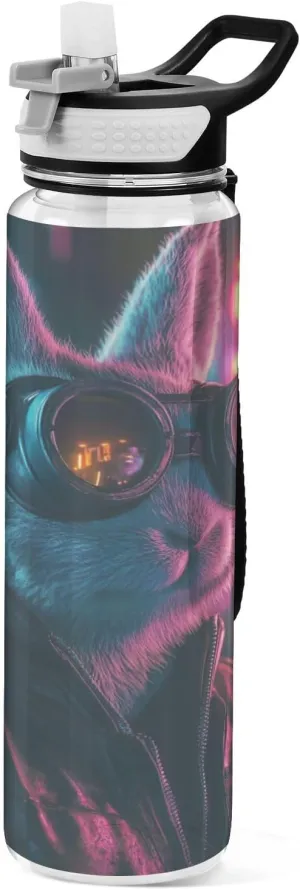 Joisal Cool Punk Rabbit 32 Oz Water Bottle with Straw Leakproof Portable Water Bottle for Sports, Cycling, Bike