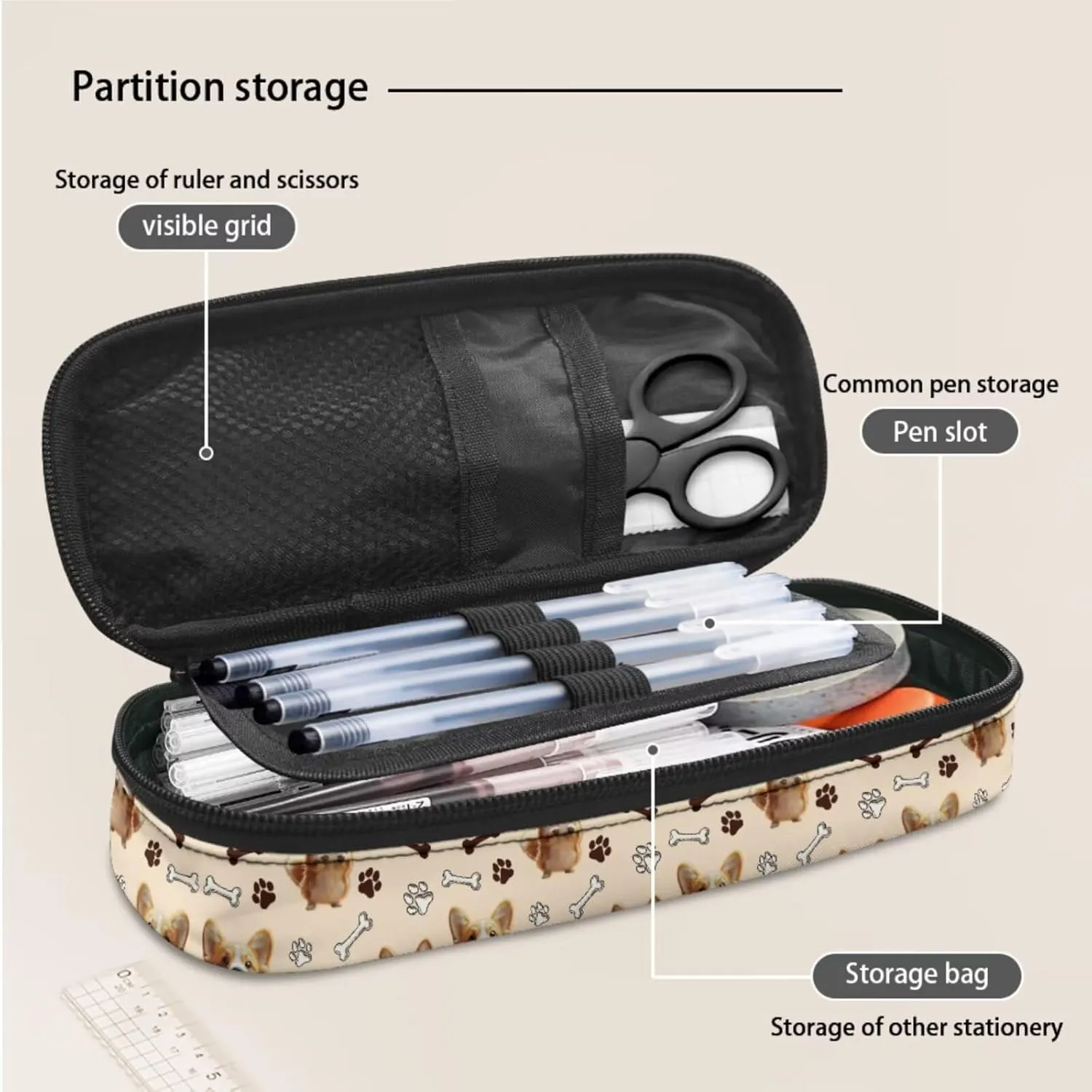 JoyLamoria Kids Custom Backpack 3pcs Corgi Paw Bone Lunch Bag Pencil Case Portable Lightweight Personalized Adjustable Shoulder Strap School Bags Outdoor