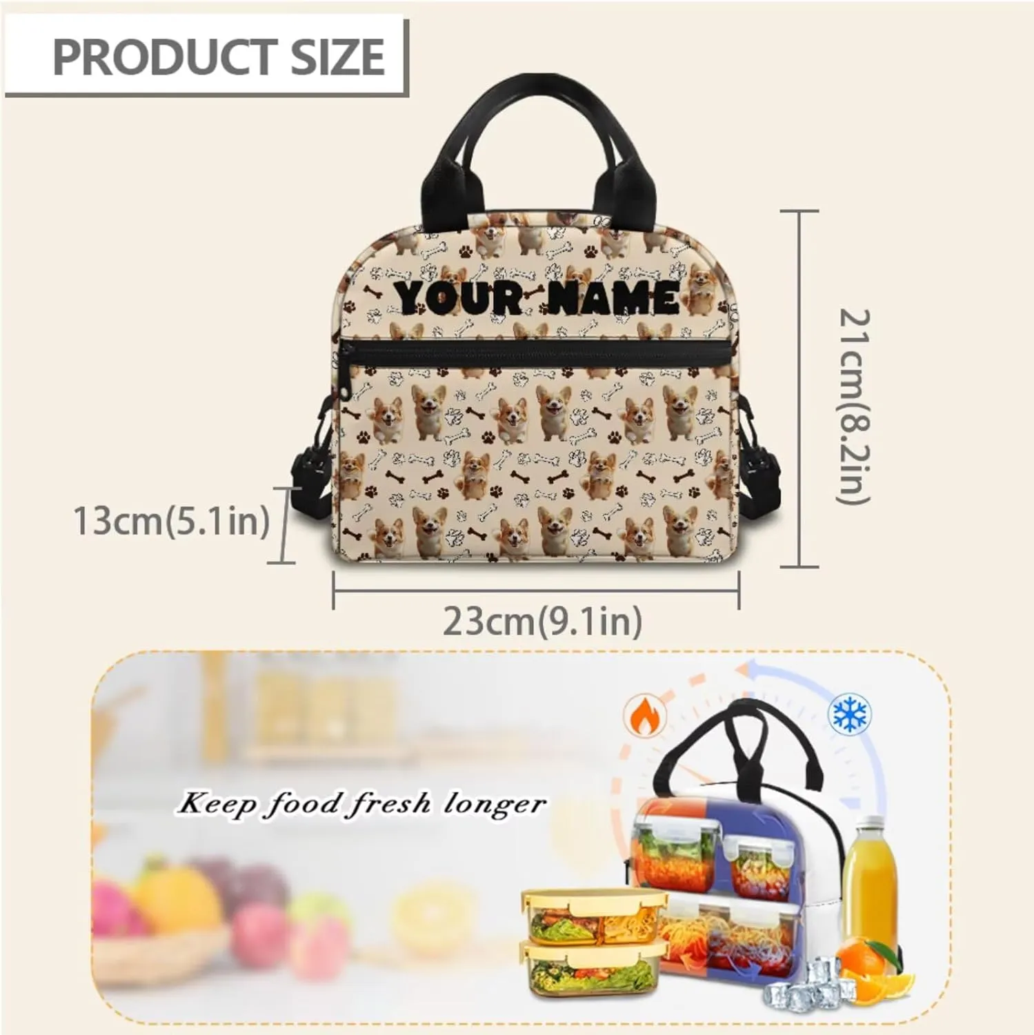 JoyLamoria Kids Custom Backpack 3pcs Corgi Paw Bone Lunch Bag Pencil Case Portable Lightweight Personalized Adjustable Shoulder Strap School Bags Outdoor