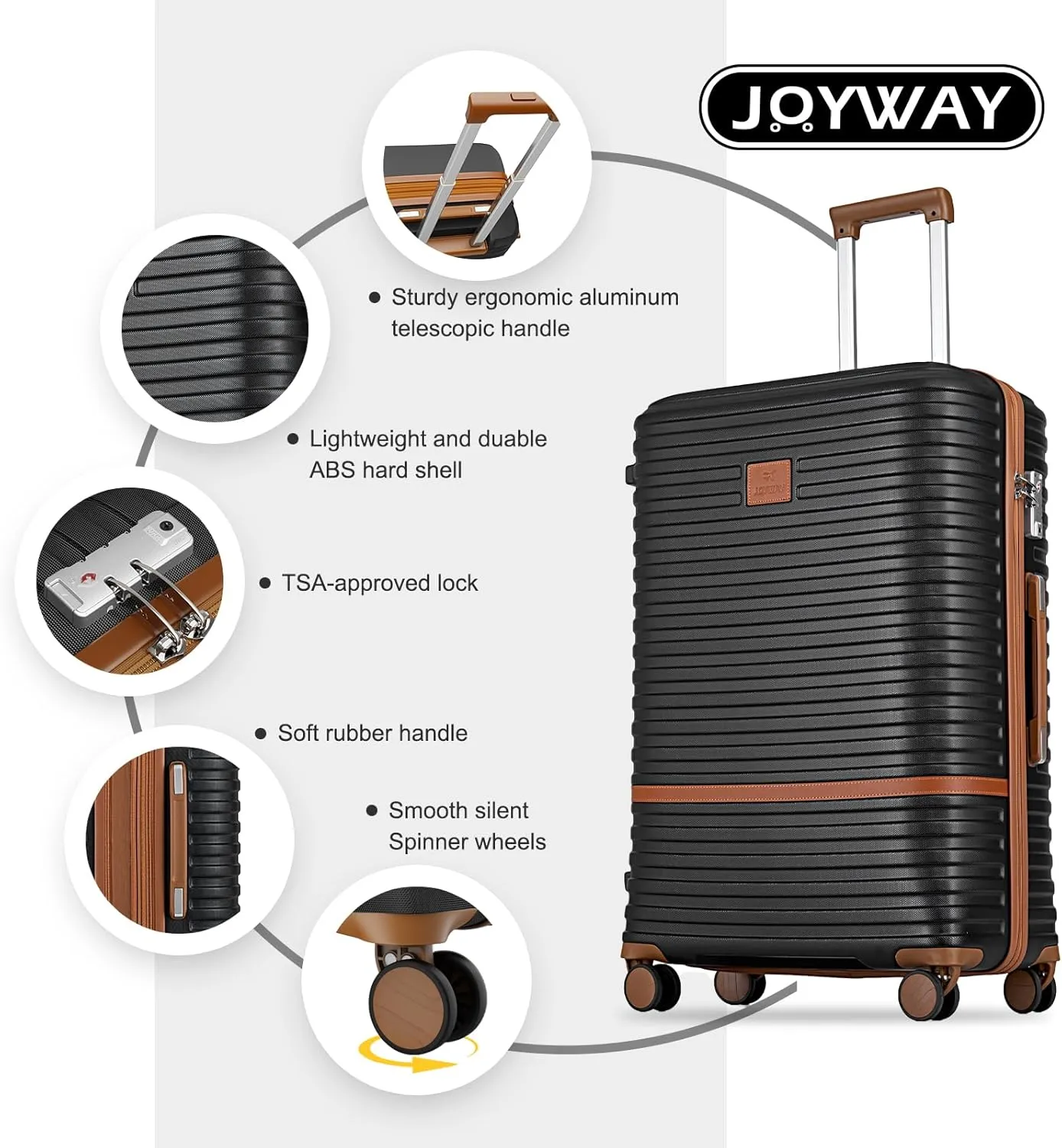 Joyway 28 Inch Luggage with Spinner Wheels, Lightweight Hard Shell Large suitcase, 3 Piece Luggage Sets with TSA Lock, Black