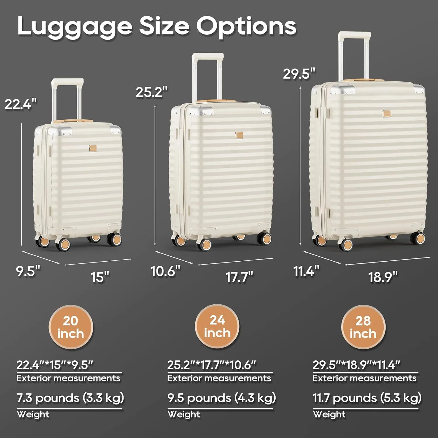 Joyway Carry On Luggage, 20 IN Suitcase Hardside Checked with TSA Lock, Spinner Double Wheels for Men and Women with Bag 3PCS, Cream Color