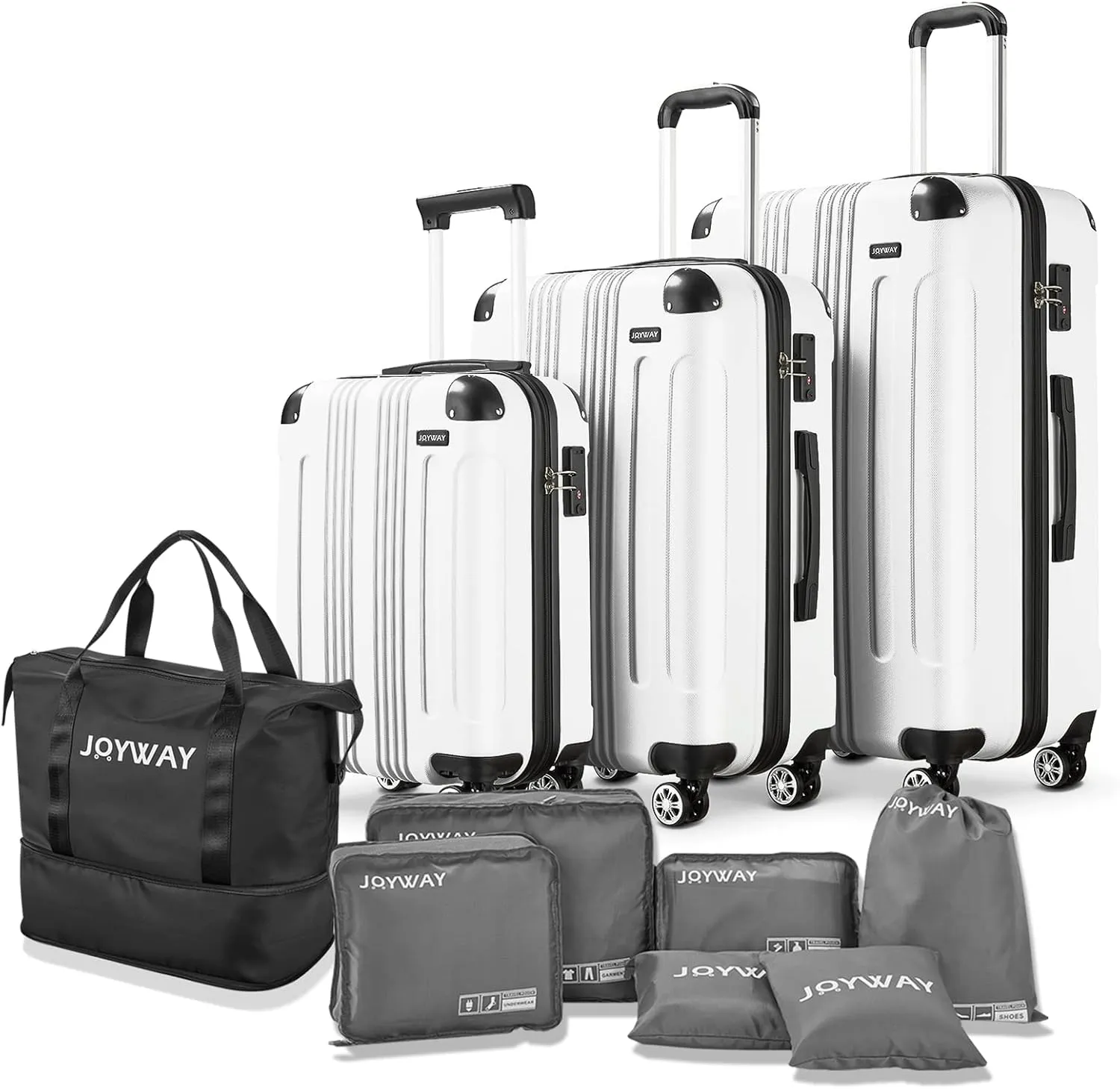 Joyway Luggage 10-Piece Sets,ABS Hardside Suitcase with Spinner Wheels,TSA Lock Luggage Sets for Women and Men(White)