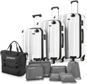 Joyway Luggage 10-Piece Sets,ABS Hardside Suitcase with Spinner Wheels,TSA Lock Luggage Sets for Women and Men(White)
