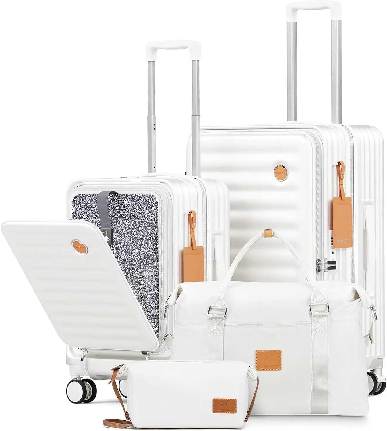 Joyway Luggage Set 2 Piece, PC Hardside Carry on Suitcase 20 Inch with Front Pocket and Expandable Checked-Medium 24 Inch with TSA Lock, White
