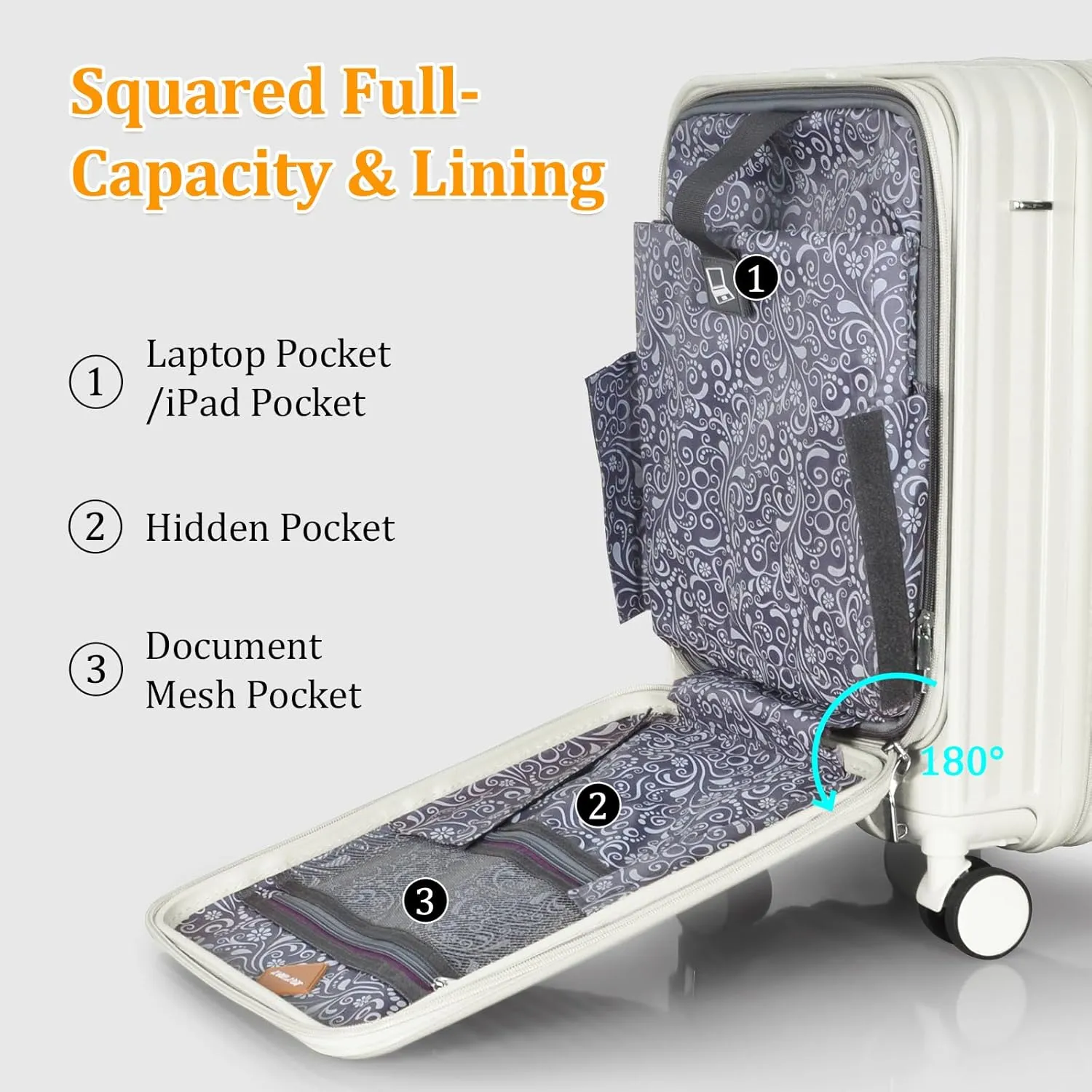 Joyway Luggage Set 2 Piece, PC Hardside Carry on Suitcase 20 Inch with Front Pocket and Expandable Checked-Medium 24 Inch with TSA Lock, White