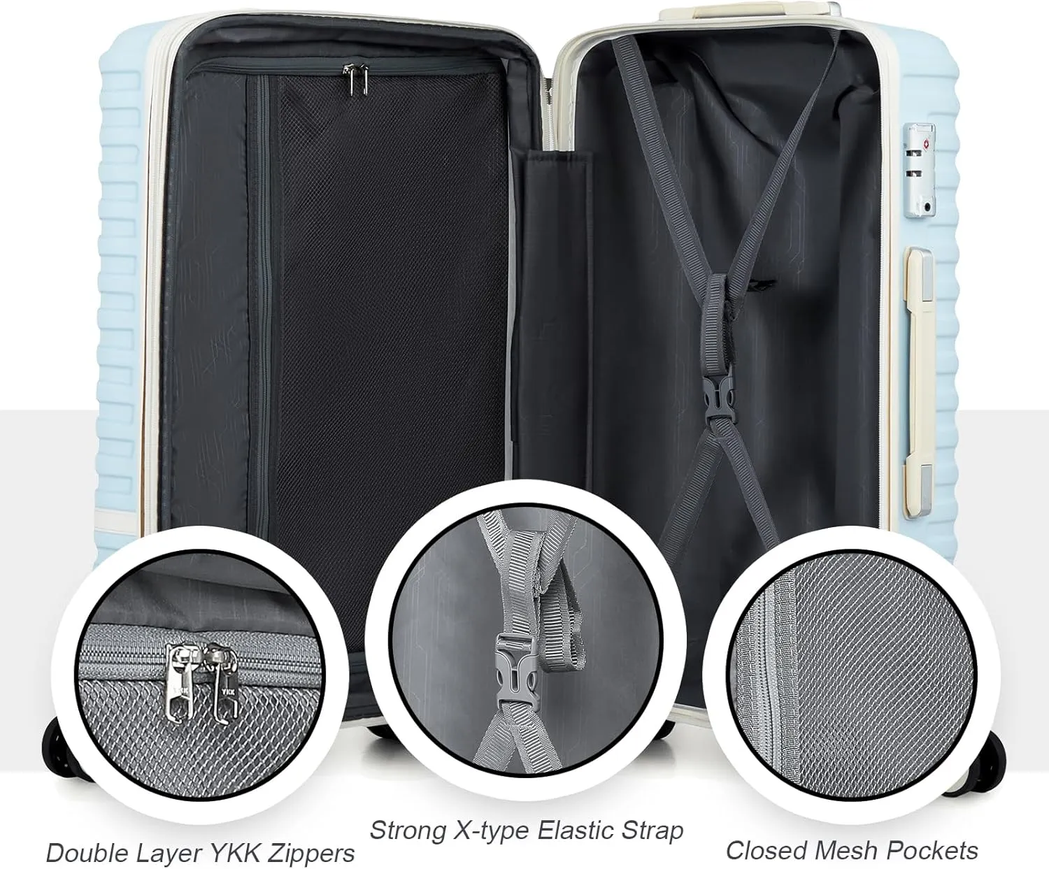 Joyway Luggage Set 3 Piece Suitcase Sets with Spinner Wheel,Hardside Expandable Travel Laggage with TSA Lock (13/20/24/28 Lightblue brown