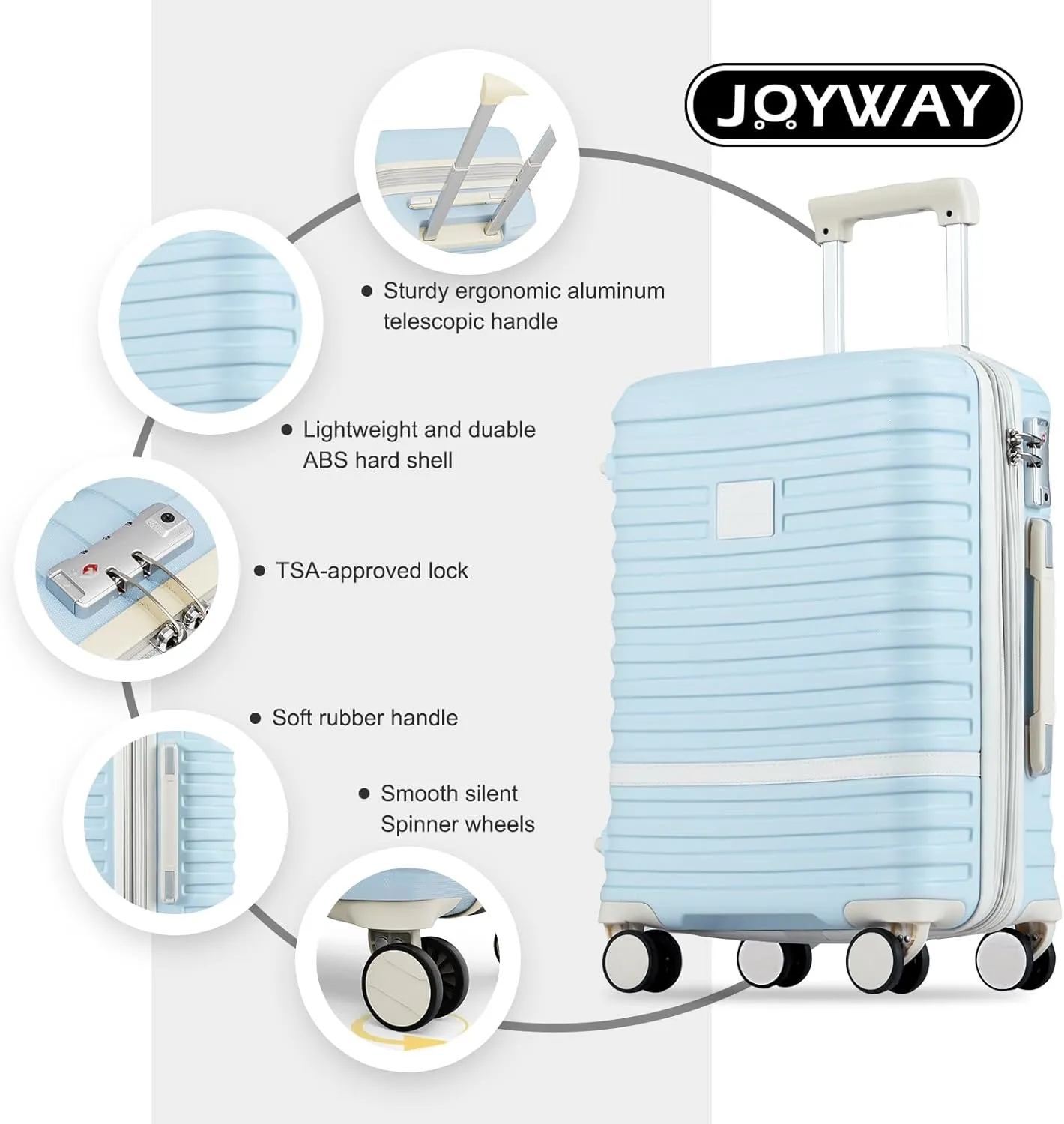 Joyway Luggage Set 3 Piece Suitcase Sets with Spinner Wheel,Hardside Expandable Travel Laggage with TSA Lock (13/20/24/28 Lightblue brown