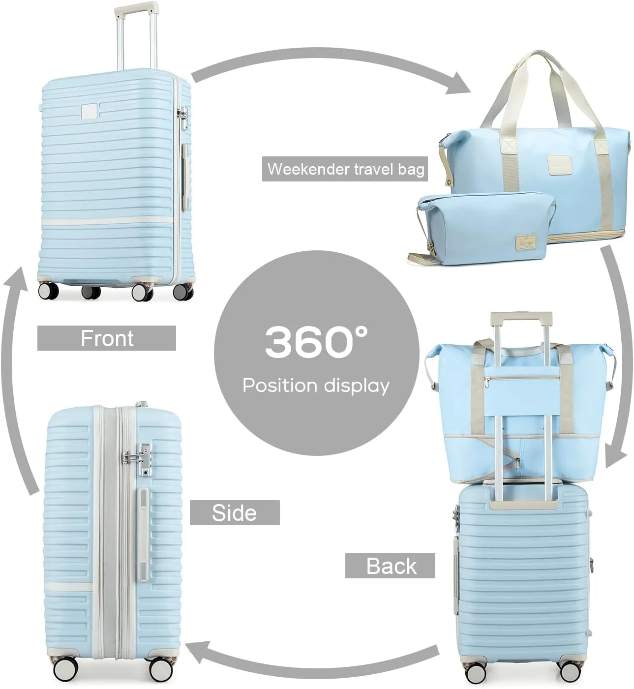 Joyway Luggage Set 3 Piece Suitcase Sets with Spinner Wheel,Hardside Expandable Travel Laggage with TSA Lock (13/20/24/28 Lightblue brown