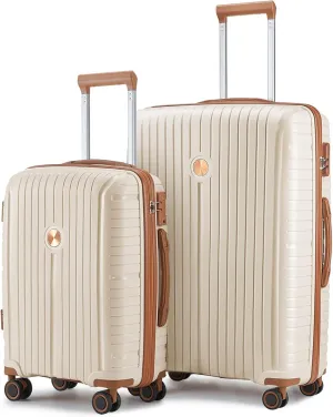 Joyway Luggage Sets 2 Piece PP Hardshell Carry on Suitcase and Checked Luggage, Travel Lightweight Suitcase Set with Double Spinner Wheels and TSA Lock, Beige Brown, 20 28 inch