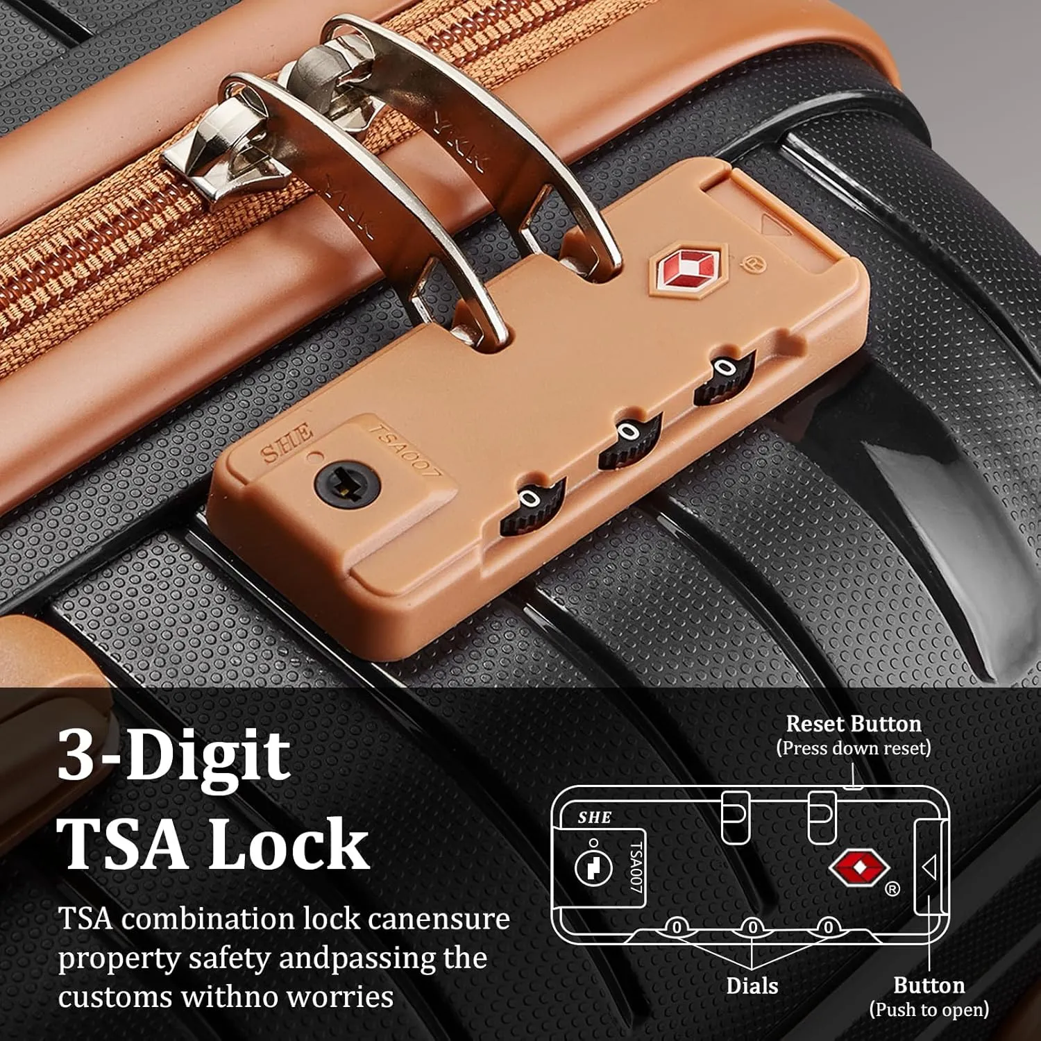 Joyway Luggage Sets 6 Piece PP Hardside Carry on Suitcase with Spinner Wheels and TSA Lock for Travel, Black Brown